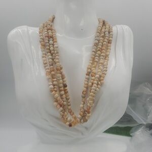 Elegant Beaded Necklace in Precious Stone And Coral Cream and Tan 24 Inch N3633